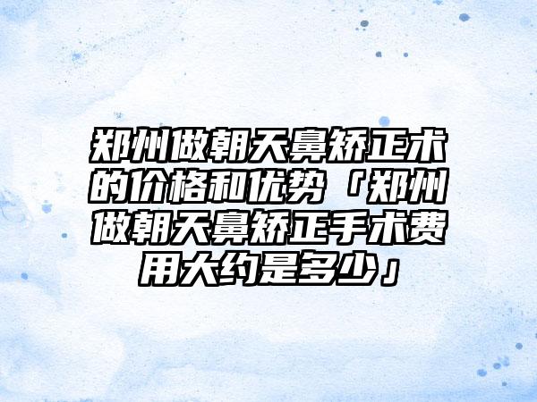 郑州做朝天鼻矫正术的价格和优势「郑州做朝天鼻矫正手术费用大约是多少」