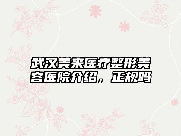 武汉美来医疗整形美容医院介绍，正规吗