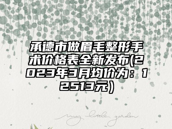 承德市做眉毛整形手术价格表全新发布(2023年3月均价为：12513元）